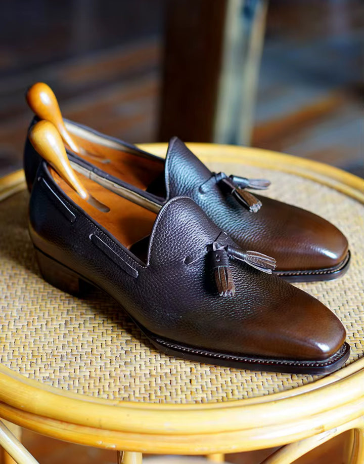 Pebble Grain Calf Tassel Loafers – Handcrafted Luxury