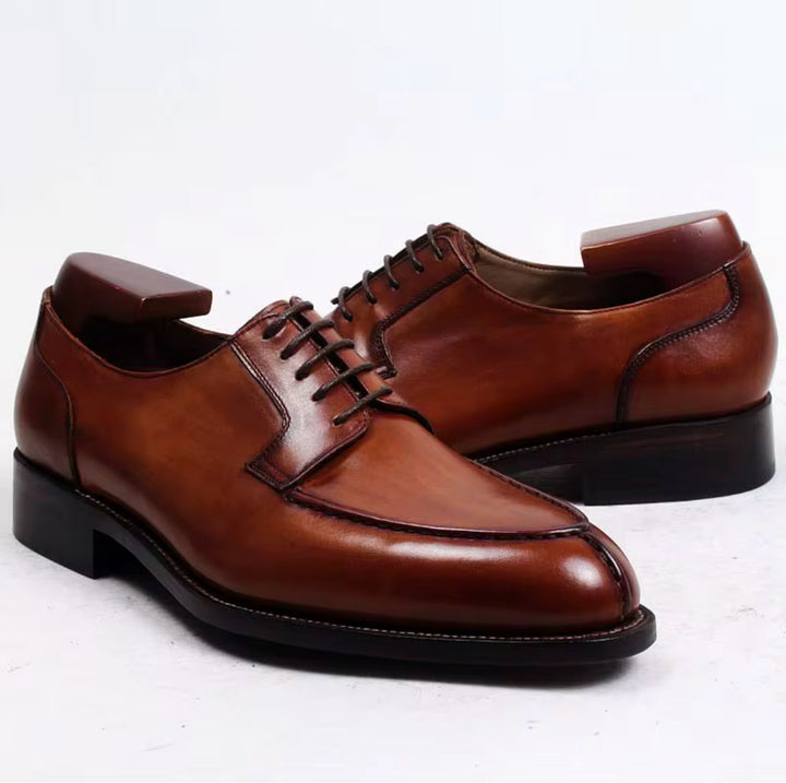 Hand-Painted Goodyear-Welted Derby Shoes — Full-Grain Calf Leather  D143