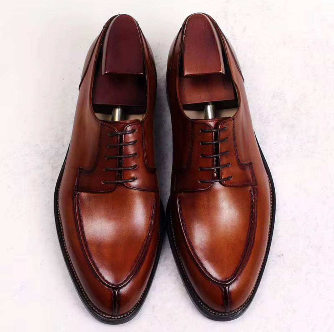 Hand-Painted Goodyear-Welted Derby Shoes — Full-Grain Calf Leather  D143