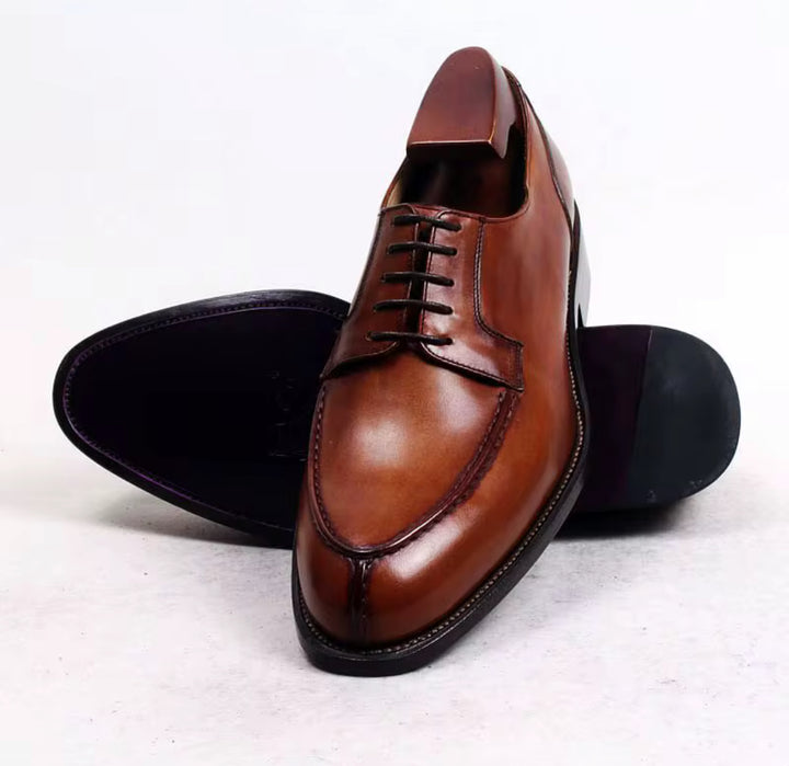 Hand-Painted Goodyear-Welted Derby Shoes — Full-Grain Calf Leather  D143