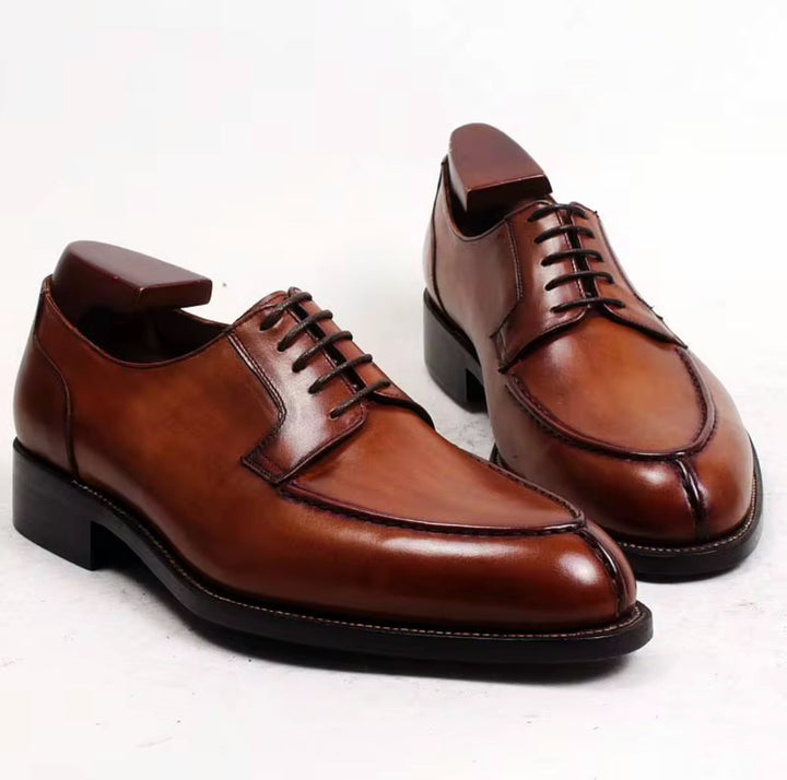 Hand-Painted Goodyear-Welted Derby Shoes — Full-Grain Calf Leather  D143
