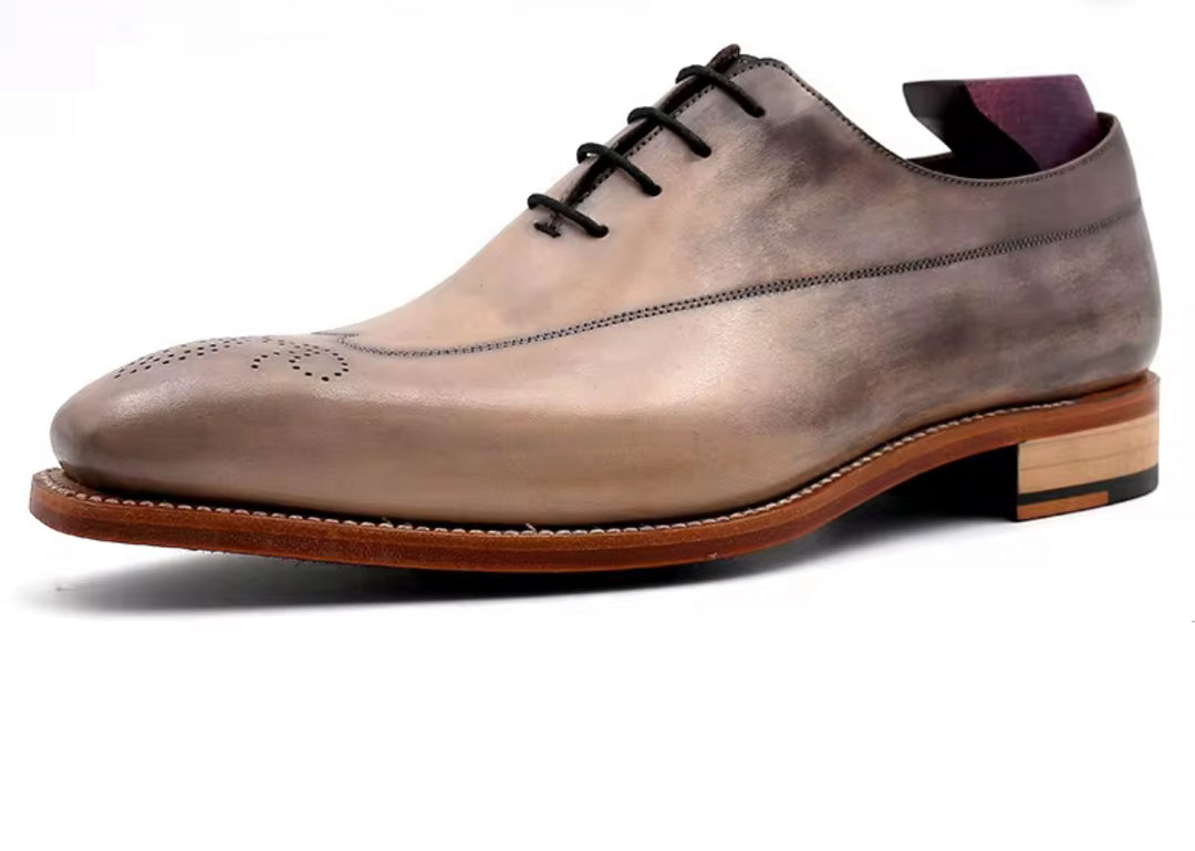 Patina Grey Goodyear-Welted Oxford Shoes — Full-Grain Calf Leather OX811