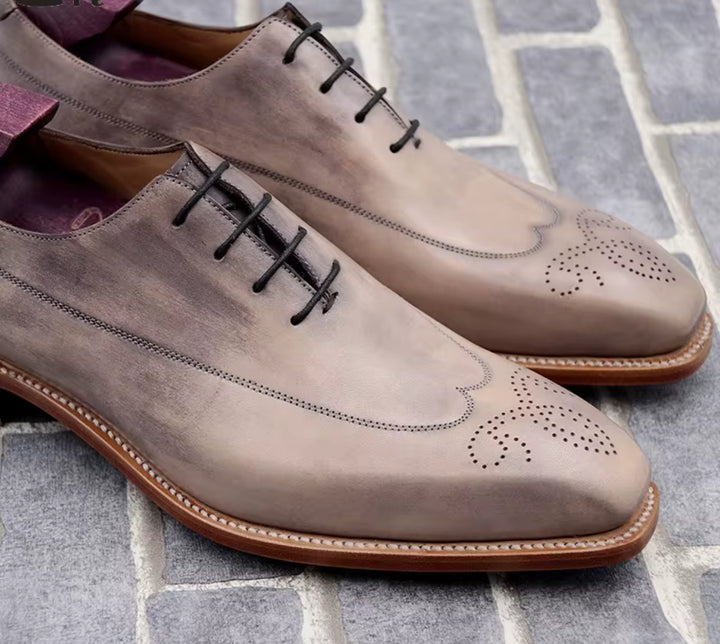 Patina Grey Goodyear-Welted Oxford Shoes — Full-Grain Calf Leather OX811