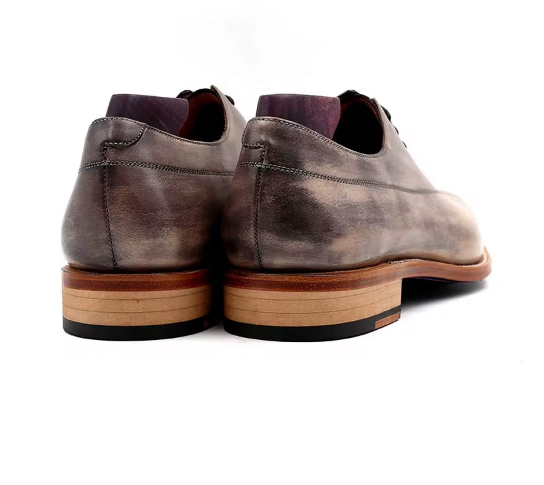 Patina Grey Goodyear-Welted Oxford Shoes — Full-Grain Calf Leather OX811