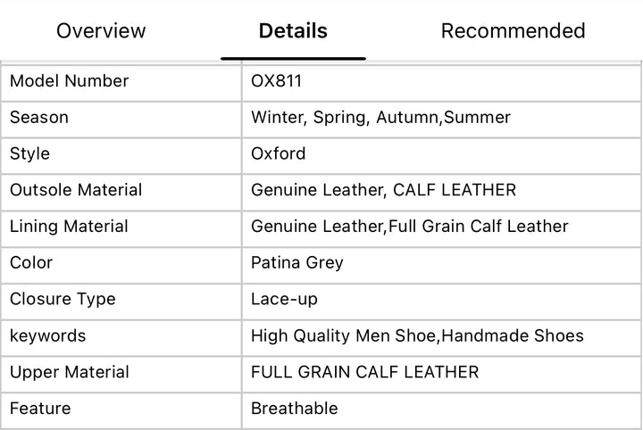 Patina Grey Goodyear-Welted Oxford Shoes — Full-Grain Calf Leather OX811