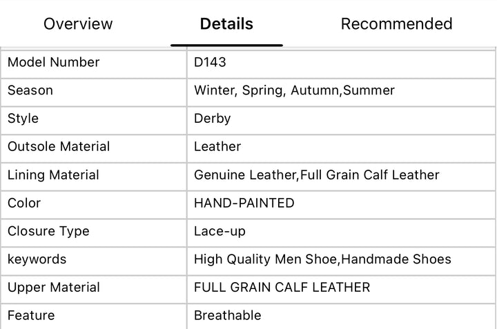 Hand-Painted Goodyear-Welted Derby Shoes — Full-Grain Calf Leather  D143