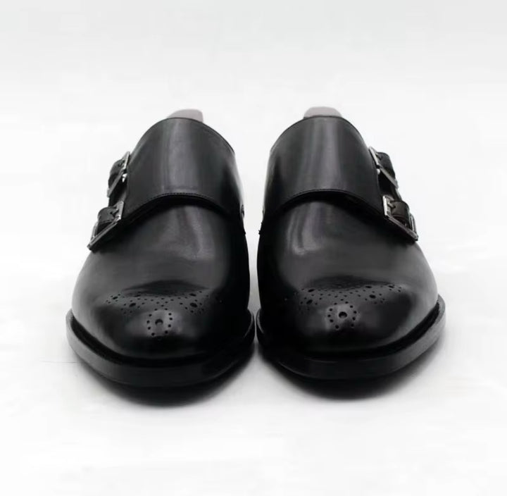 Hand-Painted Goodyear-Welted Monk Strap Shoes — Full-Grain Calf Leather MS184