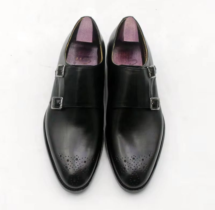Hand-Painted Goodyear-Welted Monk Strap Shoes — Full-Grain Calf Leather MS184