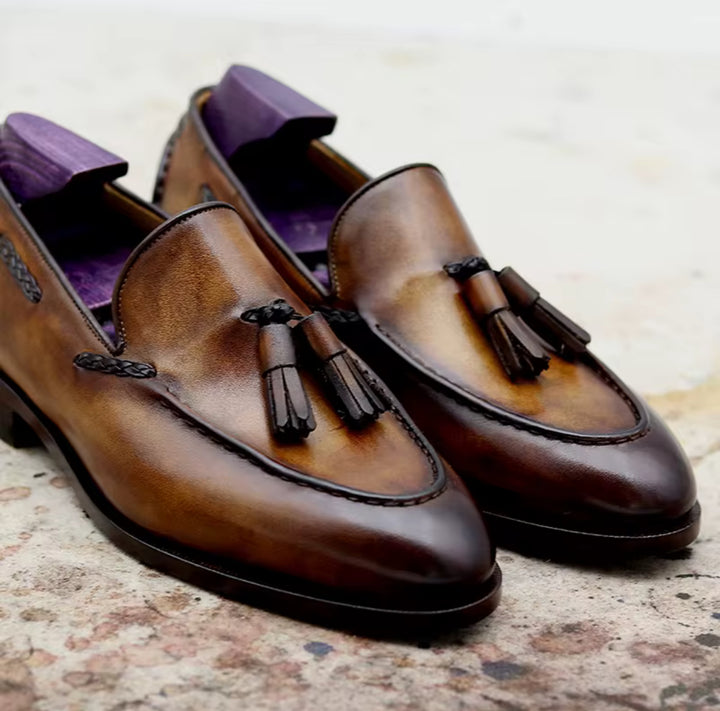 Hand-Painted Blake-Stitched Loafers — Full-Grain Calf Leather LO00