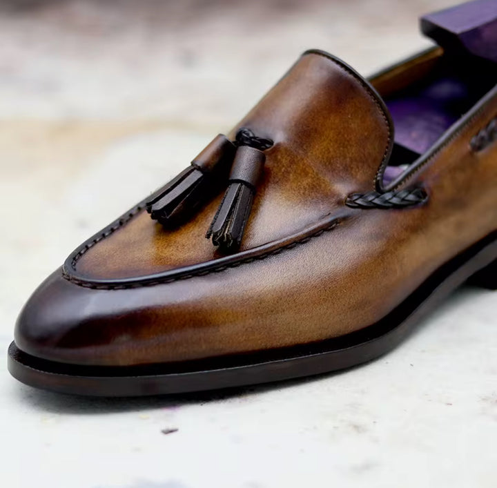 Hand-Painted Blake-Stitched Loafers — Full-Grain Calf Leather LO00