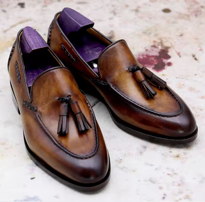Hand-Painted Blake-Stitched Loafers — Full-Grain Calf Leather LO00