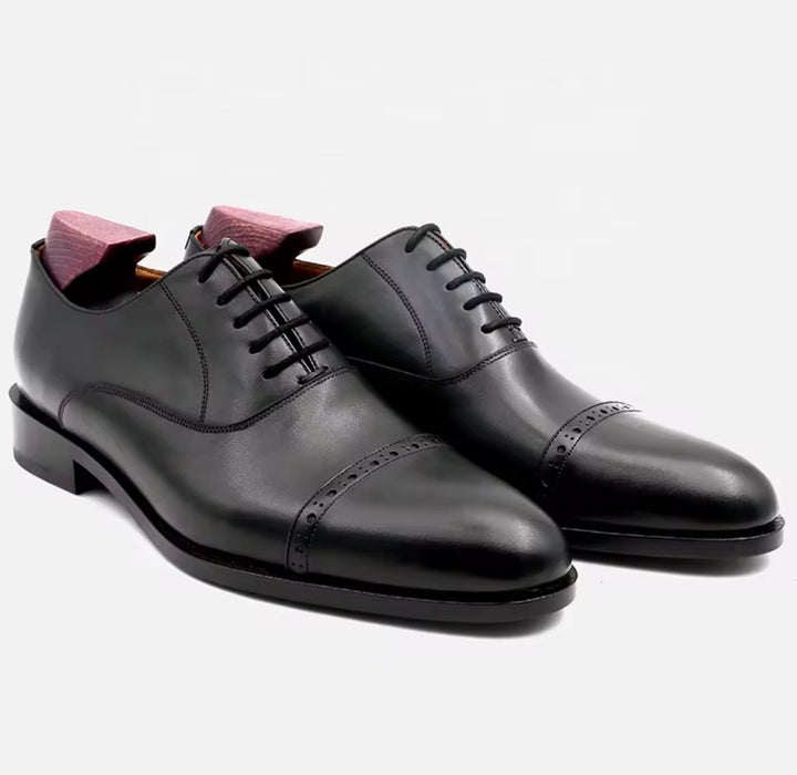 Handcrafted Black Oxford Shoes – Full-Grain Calf Leather, Italian Leather Sole (Blake Stitched)