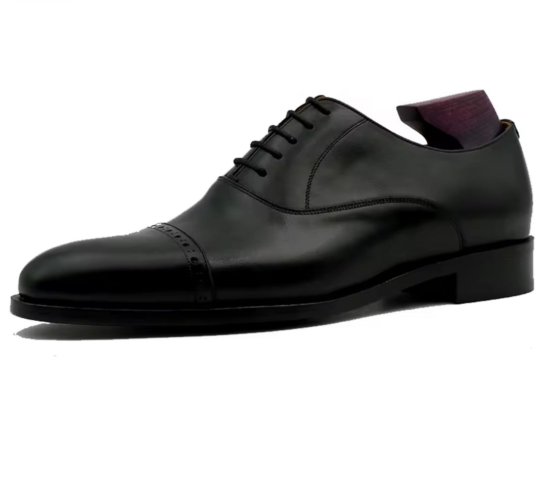 Handcrafted Black Oxford Shoes – Full-Grain Calf Leather, Italian Leather Sole (Blake Stitched)
