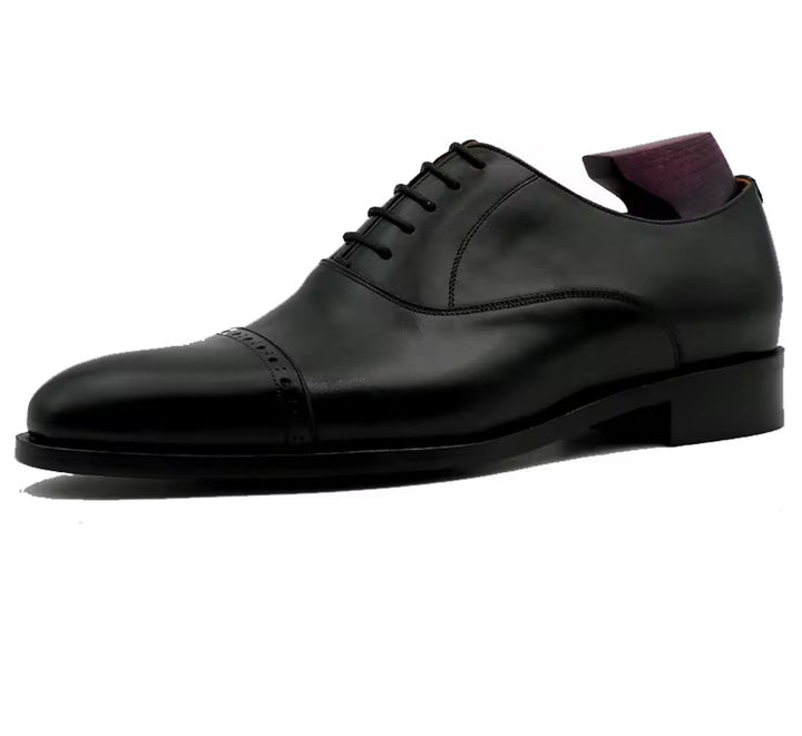 Handcrafted Black Oxford Shoes – Full-Grain Calf Leather, Italian Leather Sole (Blake Stitched)