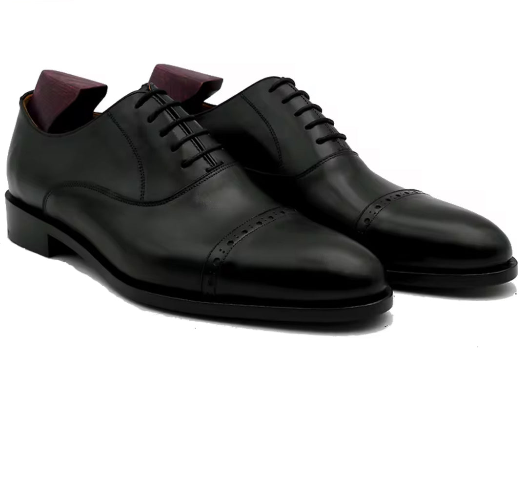 Handcrafted Black Oxford Shoes – Full-Grain Calf Leather, Italian Leather Sole (Blake Stitched)