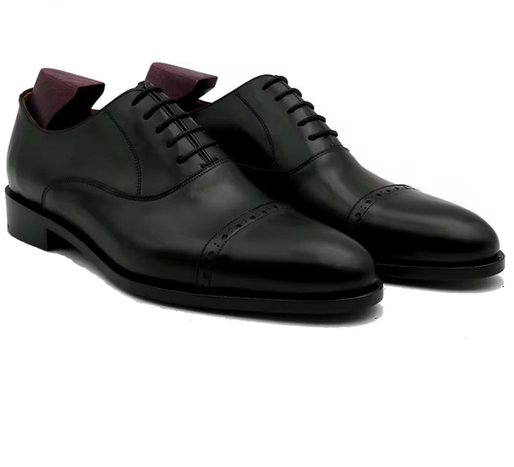 Handcrafted Black Oxford Shoes – Full-Grain Calf Leather, Italian Leather Sole (Blake Stitched)