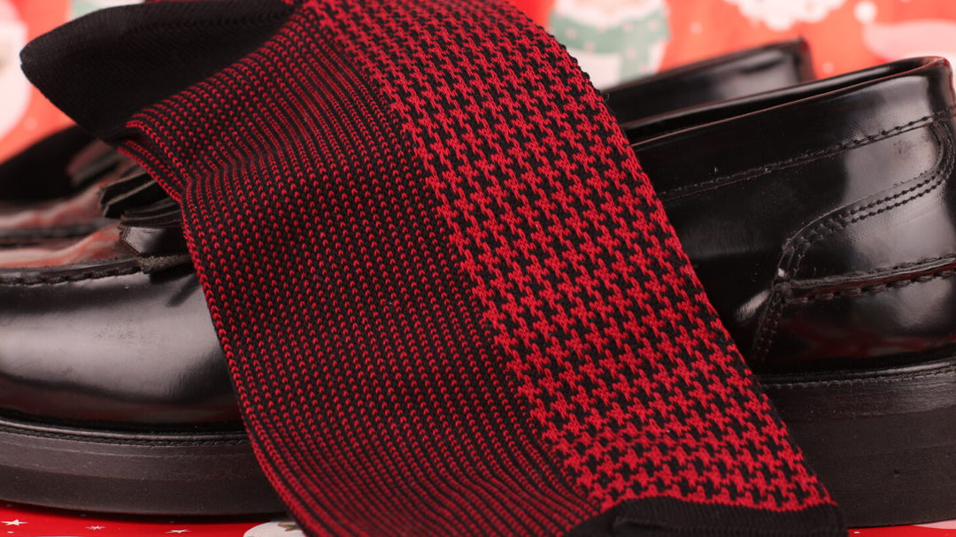 Black Red Socks for Men – Houndstooth Pattern