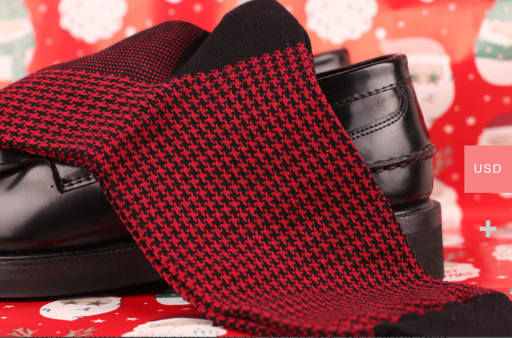 Black Red Socks for Men – Houndstooth Pattern